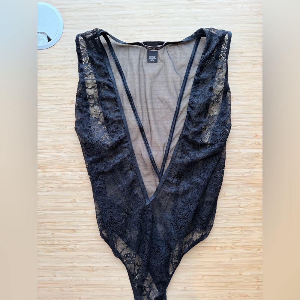 Victoria Secret Black Lace Deep V Bodysuit